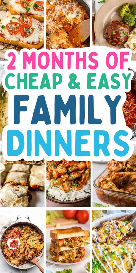 Cheap homemade dinners for a family on a budget, with healthy chicken and casserole recipes, crockpot pasta meals, and kid-friendly easy ground beef skillet dinners so your groceries budget stays affordable. Eating On A Budget Family, Dinner On A Budget For Two, Easy Dinner Ideas For 3, Recipes For Cheap Dinners, Cheap Meals With Leftovers, Cheap Yummy Meals, Dinner This Week Families, Fast Easy Meals For Two, Easy Cheap Meal Ideas