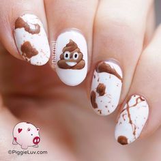 After couple of serious designs, I need me something fun! The poop emoji has always gotten on my nerves, might as well turn it into something ridiculous ;-) Emoji Nail Art, Volleyball Nails, Emoji Nails, Bad Nails, Crazy Nail Designs, Crazy Nail Art, Animal Nail Art, Finger Nail Art, Poop Emoji