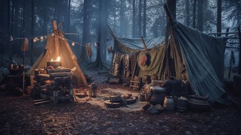 Fantasy Camp Aesthetic, Medieval Camp Aesthetic, Medieval Backdrop, Larp Tent, Forest Hideout, Medieval Encampment, Medieval Tent, Medieval Camp, Medieval Camping