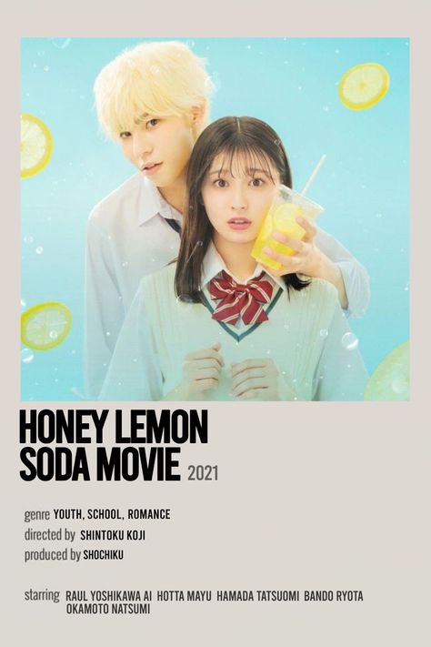 Honey Lemon Soda Movie, Honey Lemon Soda, Poster Drama, Japanese Series, Lemon Soda, Movies To Watch Teenagers, Japanese Animated Movies, New Movies To Watch, Girly Movies