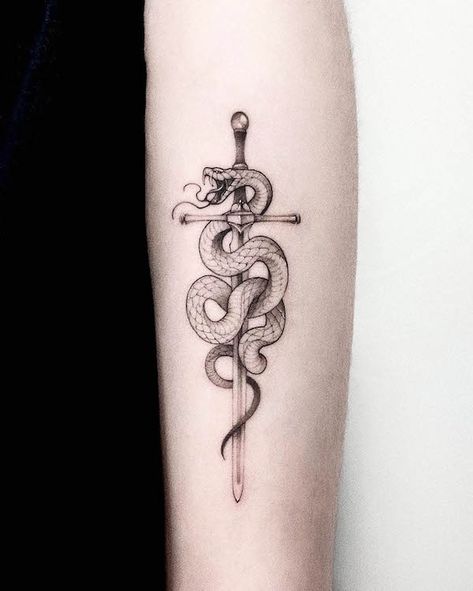 Snake Tattoos For Women, Arm Tattoos With Meaning, Snake And Dagger Tattoo, Snake Tattoo Meaning, Small Wave Tattoo, Cobra Tattoo, Tattoo Snake, Snake Tattoos, Snake Tattoo Design