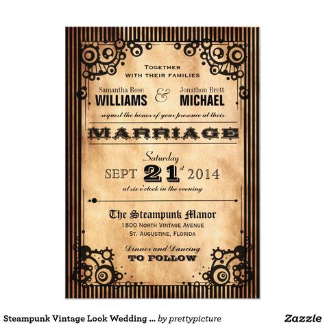 Steampunk Vintage Look Wedding Invitation Steampunk Invitation, Extravaganza Party, Victorian Wedding Invitations, Engagement Party Cards, Victorian Tea Party, Vintage Wedding Stationery, Steampunk Party, Invitation Design Template, Tea Party Invitations