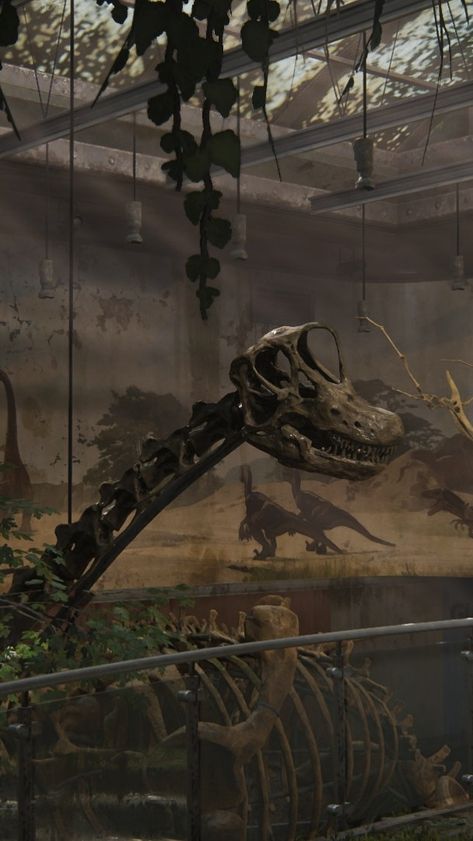 The Last Of Us Dinosaur, Paleontology Wallpaper, Dino Aesthetic Wallpaper, Fossil Wallpaper, Tlou Environment, Tlou Wallpapers, Tlou Aesthetic, Dinosaur Museum, Apocalypse Aesthetic