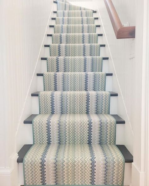 Missoni Stair Runner, Stark Stair Runner, Fun Staircase Ideas, Missoni Carpet, Missoni Rug, Staircase Runners, Classic Staircase, Striped Stair Runner, Rye Beach