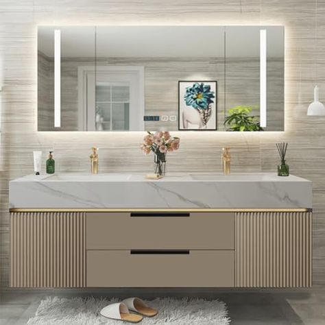 Decorating Bathrooms, Bathroom Big, Remodeling Bathroom, Bathrooms Ideas, Organization Bathroom, Wallpaper Bathroom, Bathroom Vanity Designs, Bathroom Vanity With Sink, Lighting Bathroom