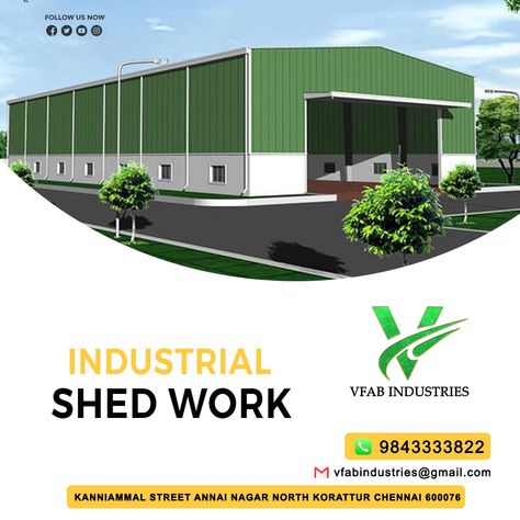 Vfab Industries ✔INDUSTRIAL SHED WORK Contact Number : 9843333822 #vfab #handrail #industry #vfabchennai #strong #industrialmetal #chennai #wood #Shed #shedwork #industrialdesign Industrial Shed Design, Industrial Sheds, Button Mushroom, Wood Shed, Shed Design, Chennai, Shed, Iphone, Building