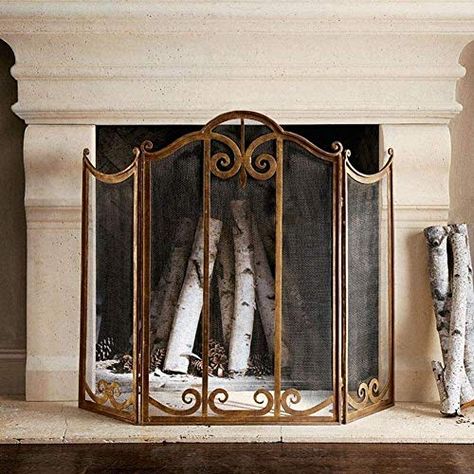 WJMLS 3 Panel Spark Guard, Heavy-Duty Fireguard for Open Fire/Gas Fires/Log Wood Burner, Fireplace Screen with Wrought-Iron Scrollwork, https://countrycurtains.net/wjmls-3-panel-spark-guard-heavy-duty-fireguard-for-open-fire-gas-fires-log-wood-burner-fireplace-screen-with-wrought-iron-scrollwork/, , Price: (as of - Details) Durable Construction: Made of wrought iron with a powder-coated... Gas Fire Logs, Fireplace Guard, Wrought Iron Scrollwork, Iron Fireplace Screen, Wood Burner Fireplace, Fireplace Safety, Fireplace Glass Doors, Classic Fireplace, Iron Fireplace