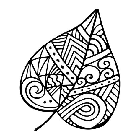 Drawings Of Nature Easy, Zen Tangle Leaves, Zentangle Leaf Patterns, Leaf Doodle Art, Leafs Drawings, Leaf Zentangle, Doodle Leaf, Black And White Zentangle, Leaf Doodle