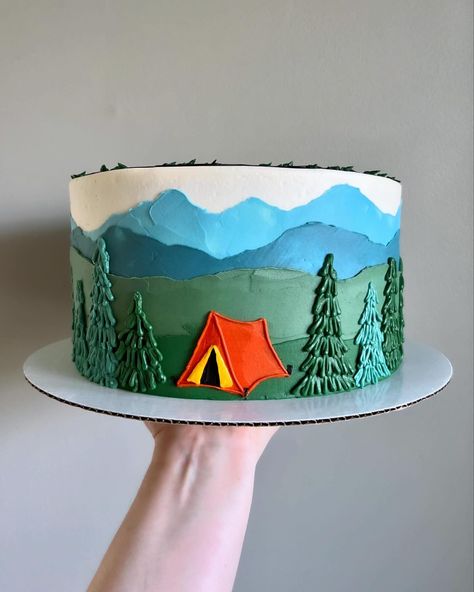 One happy camper 🏕️ • • Order first birthday cakes on our website 🔗 in bio! • • #onehappycamper #firstbirthdaycake #buttercreamcakes #buttercreamcake #buttercream #buttercreamart #customcake #cakedecorating #cakestagram #cakedesign #instacake #cakeideas #vermontbakery #vermontbaker #homebaker #homebakery #bakergram #vermont #madeinvermont #madeinvt #shelburnevermont #shelburnevt #bluehousebakeshop #cake #baker #pastrychef Smash Cake Camping Theme, Camping Cake Design, Camp Theme Birthday Cake, Camping Party Cake, One Happy Camper Birthday Cake, Baby Boy First Birthday Cake Ideas, Happy Camper Birthday Cake, One Happy Camper First Birthday Cake, National Park Cake