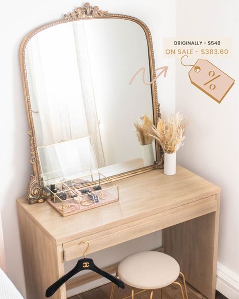 Gleaming Primrose Mirror curated on LTK Small Apartment Vanity, Apartment Vanity, Small Bedroom Vanity, Vanity Set Up, Teresa Caruso, Bedroom Vanity Set, Vanity Room, Bedroom Vanity, Vanity Decor