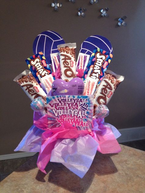 Volleyball candy bouquet Volleyball Candy Bouquet, Candy Bouquets, Candy Bouquet, Team Building, Birthday Candles, Volleyball, Bouquets, Craft Ideas, Gift Ideas