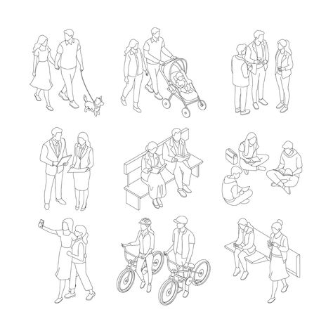 Isometric People Illustration, Isometric People Architecture, Axometric Drawing, People Png Architecture, Axonometric People, Architecture Entourage, Isometric People, Advent Art, People Architecture