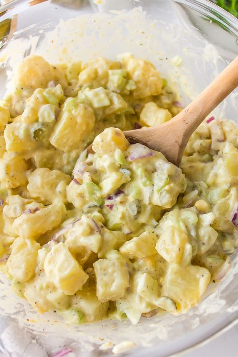 Sweet Pickle Potato Salad Potato Salad With Pickle Juice, Sweet Pickle Potato Salad, Potato Salad With Sweet Pickles, Potato Salad With Pickles, Potato Salad Sweet, Pickle Potato Salad, National Potato Day, Pickle Party, Potatoe Salad