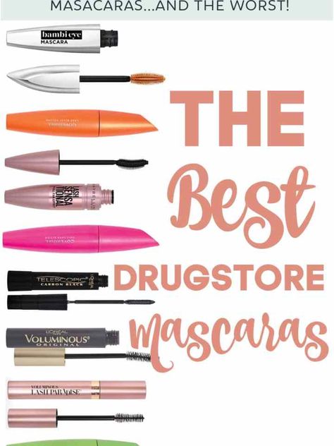 My review of the best drugstore mascaras for volume, length and lasting power! In this guide I will take you through the great drugstore mascaras I would repurchase and the ones I wouldn't buy again and why. Is your favorite on the list?! #mascara #drugstoremakeup #mascarareivew #drugstoremascara Mascara Best Drugstore, Walmart Mascara Best, Best Non Smudge Mascara, Best Cvs Mascara, Drugstore Mascara Before And After, Best Non Clumping Mascara, Best Mascara For Length And Volume Drugstore, Top Mascara For Volume And Length, Best Otc Mascara