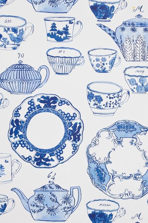 Blue And White Wallpaper, White Tea Cups, Blue Dinnerware, White Pottery, Blue Pottery, Delft Blue, Blue And White China, Tea Art, Cups And Saucers