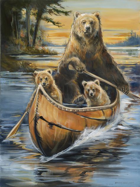 Bears on a wooden speed boat in Bear Craft, from original painting by Marilynn Dwyer Mason. Description from antiqueboatamericastore.com. I searched for this on bing.com/images Western Style Decor, Bear Artwork, Western Landscape, Bear Drawing, Homeward Bound, Bear Pictures, Fine Art Portraits, Bear Art, Grizzly Bear