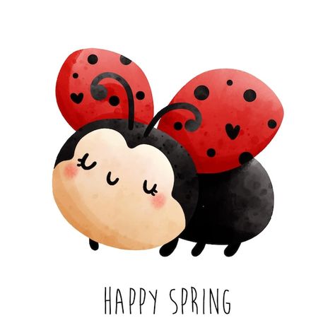 Ladybug Cartoon, Bugs Drawing, Spring Birthday Party, Baby Ladybug, Bug Crafts, Bows Diy Ribbon, Spring Birthday, Cute Paintings, Watercolor Art Lessons