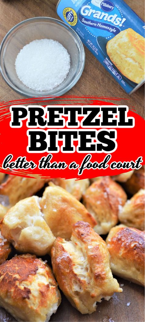 At Home Pretzel Bites With Biscuits, Pretzel Recipe With Biscuits, At Home Pretzel Bites, Pretzels Recipe Easy Biscuit, Homemade Soft Pretzels With Biscuits, Easy Dessert Recipes Valentines, Easy Pretzel Bites From Biscuits, Pretzel Recipe From Biscuits, Appetizer Recipes With Biscuits