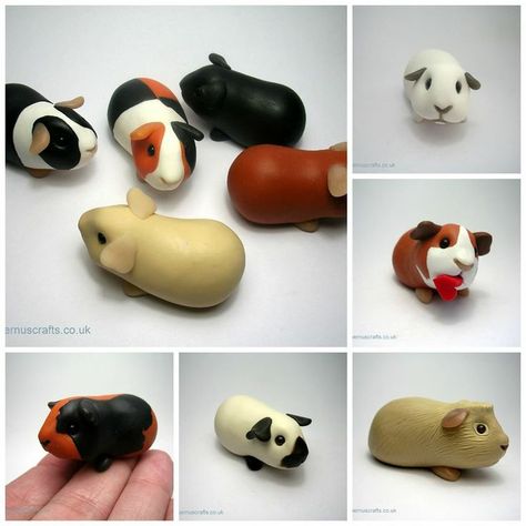 Clay guinea pigs from Quernus Crafts Clay Guinea Pigs, Polymer Clay Kunst, Crea Fimo, Craft Clay, Polymer Clay Figures, Sculpey Clay, Tanah Liat, Polymer Clay Animals, Polymer Crafts