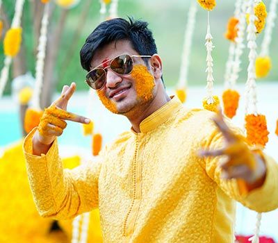 Nikhil Siddharth's Pelli Koduku Ceremony Dulha Haldi Photos, Indian Groom Haldi Pose, Haldi Shoot Poses Boy, Haldi Groom Poses, Haldi Ceremony Outfit For Groom, Groom Haldi Poses, Boys Haldi Ceremony, Haldi Poses For Groom, Groom Haldi Photoshoot