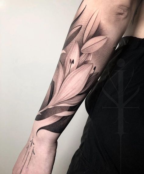 Leaves Around Arm Tattoo, Leaf Tattoo Sleeve, Flowers Sleeve Tattoo, Geometric Tattoo Sleeve Designs, Modern Art Tattoos, Chest Piece Tattoos, Back Tattoos For Guys, Spine Tattoos, White Tattoo