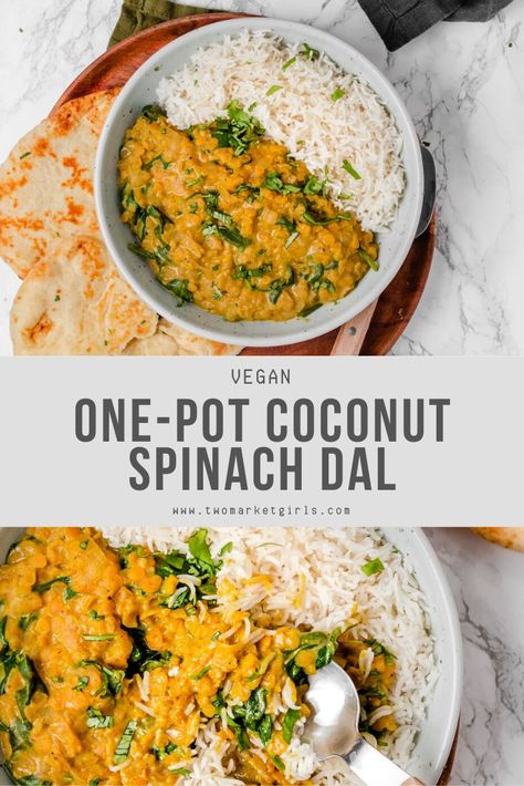 Spinach Dal, Coconut Spinach, Vegan Curry Recipes, Quick Vegan, Quick Vegan Meals, Vegan Recipes Videos, Vegan Coconut, Easy Vegan Dinner, Vegan Curry