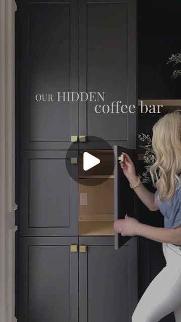 Coffee Bar Hidden, Hidden Coffee Bar In Kitchen, Coffee Bar Cabinet Ideas, Hidden Coffee Bar, Hidden Bar Cabinet, Hidden Sink, Coffee Cabinet, Coin Bar, Modern Contemporary Kitchen