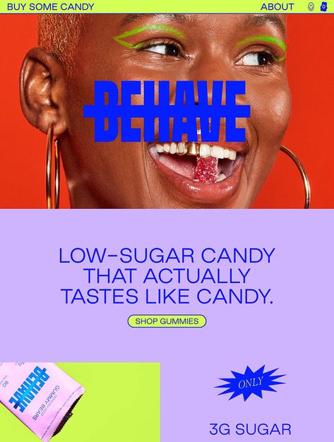 Candy Website Design, Ecommerce Landing Page Design, Candy Website, Candy Branding, Bold Website Design, Ecommerce Landing Page, Landing Page Design Inspiration, Best Landing Page Design, Website Examples