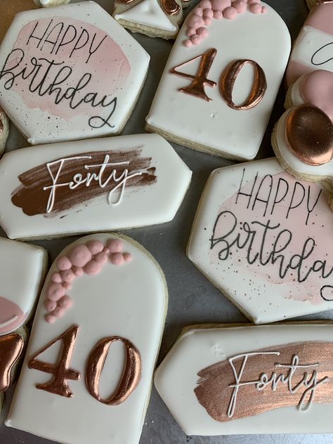 Cookies For Women Birthday, 40th Birthday Ideas For Women Themes Gold, 40th Birthday Cookies Women Rose Gold, Forty And Fabulous Cookies, 40 And Fabulous Cookies Decorated, 40th Bday Cookies Women, 40 Cookies Decorated, 50th Birthday Decorated Cookies For Woman, Cookies For Birthday Woman