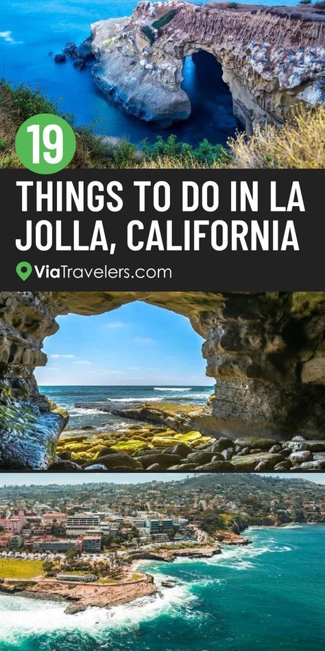 On the beautiful coastline in San Diego county, La Jolla, California is an oceanside community famous for its beach destinations! This amazing US travel destination has outdoor recreational activities, access to marine and wildlife, shopping, and more. Start planning your weekend itinerary to La Jolla, California with this travel guide. These activities like exploring sea caves are perfect for families or solo travelers. Get travel tips for visiting La Jolla, California, and more here. La Jolla Caves, Outdoor Recreational Activities, San Diego Activities, Oceanside Beach, Things To Do In La, La Jolla San Diego, La Jolla Beach, La Jolla California, Beach Destinations