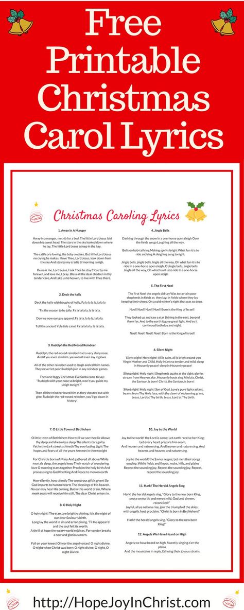 Who doesn't love to go caroling and sing Christmas song!?!? Free Printable Christmas Carol Lyrics - #FreePrintable #ChristmasCarol #HolidayIdeas #ChristCenteredChristmas #Christmas Carols By Candlelight Ideas, Printable Christmas Songs Music Sheets, Christmas Carols Lyrics Free Printable, Christmas Caroling Ideas, Christian Christmas Games, Christmas Caroling Party, Christian Christmas Songs, Caroling Party, Christmas Carols Lyrics