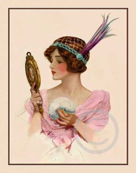 Beautiful Art Nouveau Lady Print, 1913 Holding A Mirror, Harrison Fisher, Dress Posing, Vintage Foto's, Floral Chair, Paris Style, Fotografi Vintage, Landscape Designs, Images Vintage