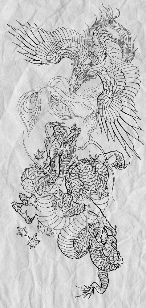 Phoenix Japanese Tattoo, Men Japanese Tattoo, Phoenix Dragon Tattoo, Koi Japanese Tattoo, Blackwork Japanese Tattoo, Phoenix Japanese, Dragon Tattoo Japanese, Japanese Tattoo Koi, Japanese Tattoo Sleeve