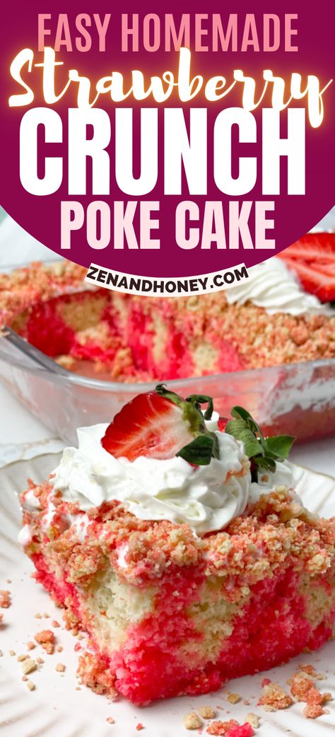 If you love all things crunch and strawberries, you are going to enjoy this delicious Strawberry Crunch Poke Cake. This is a seriously addictive poke cake recipe you are going to recreate over and over again.