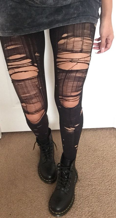 Ripped Tights #style #hosiery #tights #fashion Ripped Stockings, Ripped Tights, Mesh Clothing, Stylish Socks, Sheer Tights, Grunge Goth, Tights Outfit, Alternative Outfits, Goth Fashion