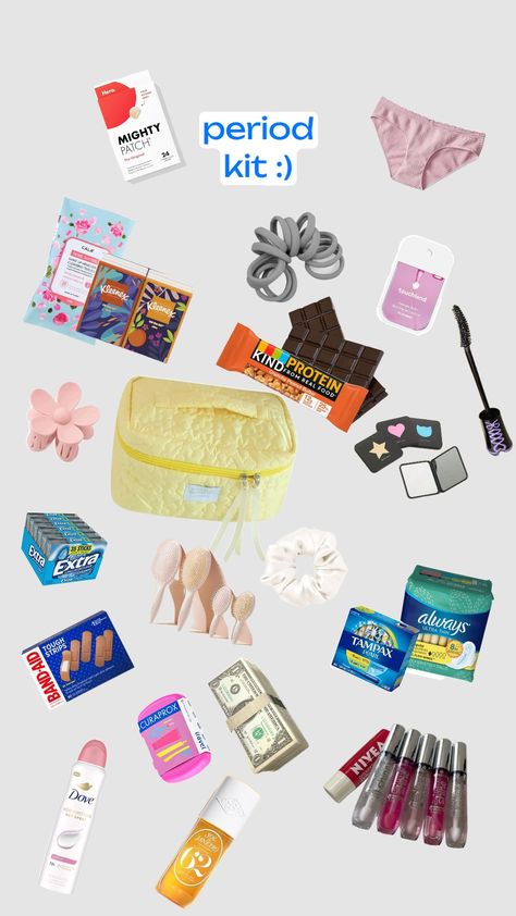 period kit #period #school #travel #hopeulikeit Kit For School, School Emergency Kit, Period Kit, Period Hacks, School Bag Essentials, Backpack Essentials, Purse Essentials, Sleepover Things To Do, What In My Bag