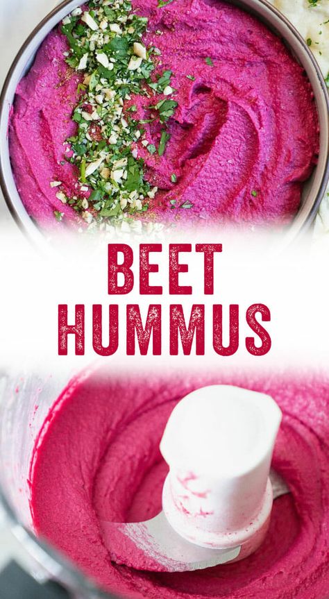 This shocking pink beet hummus is a colorful healthy snack recipe! Serve it with veggie sticks and pita bread for dipping. #beet #hummus #beethummus #snack #healthy Beetroot Hummus Recipe, Beet Hummus Recipe, Beetroot Hummus, Cooking Beets, Beet Root, Beet Hummus, Homemade Crackers, Beet Recipes, Vegetarian Cookbook