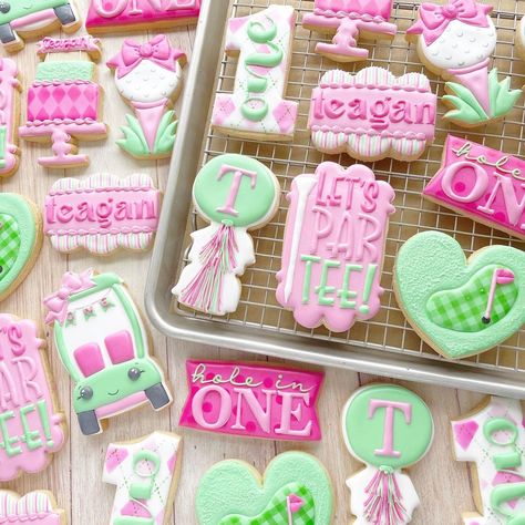 sarah gutman (@sarahscookiejar) • Instagram photos and videos Golf Cookies, Golf Baby Showers, Golf First Birthday, Favor Cookies, Sports Cookies, Golf Theme Party, First Birthday Cookies, Golf Baby, Golf Birthday Party