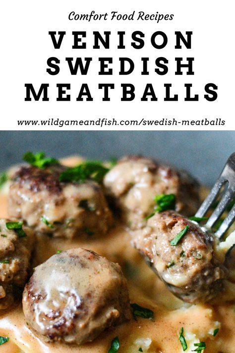 Venison Swedish Meatballs and Gravy over Mashed Potatoes Venison Swedish Meatballs, Venison Gravy Recipe, Deer Dinner Recipes, Deer Meatballs, Venison Appetizers, Venison Burger Recipes, Venison Meatball, Venison Meatball Recipes, Swedish Meatball Sauce