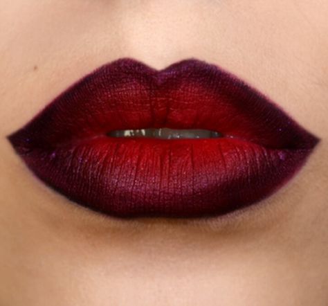 Red Black Lipstick Ombre, Dark Lined Red Lips, Red And Black Lip Combo Matte, Black Red Lips, Black Ombre Lips, Red And Black Lip Combo, Red And Black Lipstick, Black And Red Lips, Red And Black Makeup