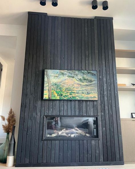 Shou Sugi Ban Fireplace, Black Wood Fireplace Surround, Charred Wood Wall, Fireplace Cladding, Shugi Ban, Interior Millwork, Wood Fireplace Surrounds, Wooden Loft, Eastern White Cedar