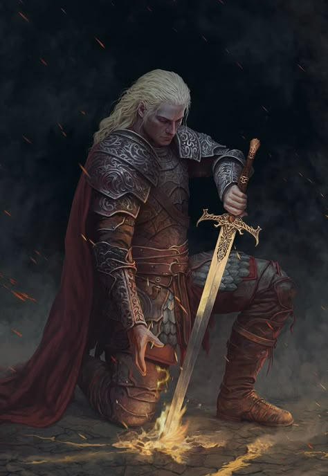 Valyrian Male Art, Valyrian Character Art, Knight Character Art Male, Male Warrior Fantasy Art, Valyrian Art, Valyrian Steel, Dragon Shifter, Dnd Paladin, Targaryen Art