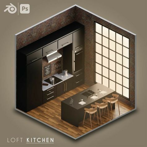 Interior Isometric View, Isometric View Of Kitchen, 3d Isometric Design, 3d Isometric Room, Isometric Kitchen, Isometric Interior, 3d Room Design, Isometric Room, Small Game Rooms