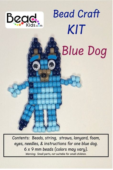 Bluey Bead Pet Kit Blue Dog Beaded Bluey - Etsy Bead Art Projects, Bead Pets Pattern, Bead Animals Patterns Easy, Bead Keychain Patterns, Lanyard Patterns, Bead Pets, Lanyard Crafts, Pony Bead Animals, Bead Animals