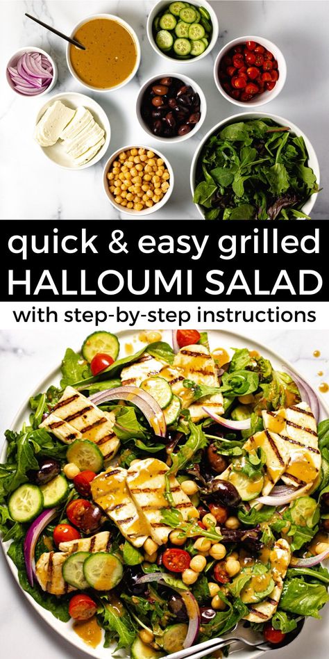 Halloumi Cheese Salad, Haloumi Salad Recipe, Halumi Cheese Grilled Salad, Salad With Halloumi Cheese, Grilled Halloumi Salad, Grilling Cheese Halloumi Recipes, Haloumi Salad Ideas, Halloumi Cheese Recipes, Homemade Balsamic Dressing