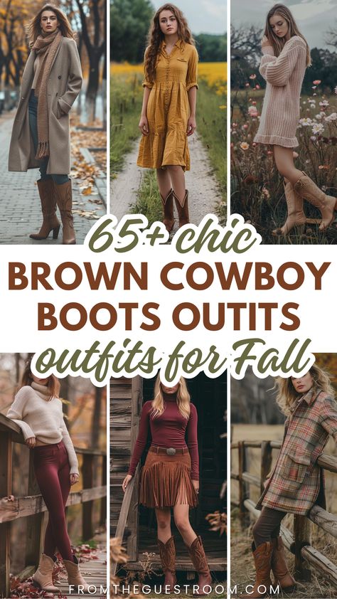 women wear brown cowboy boots outfits for fall, western outfits Brown Cowboy Boots Outfit Plus Size, Ladies Cowboy Boots Outfits, Brown Cowboots Outfit, Outfits For Brown Boots, Brown Ankle Cowboy Boots Outfit, Tecovas Annie Boots Women Outfit, Work Outfits With Cowboy Boots, Plus Size Cowboy Boots Outfit For Women, Brown Cowgirl Boots Outfit Fall