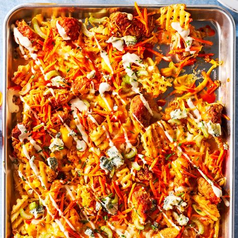 Delish Waffle Fries Recipe, Buffalo Chicken Nachos, Cheesesteak Sliders, Ham And Cheese Pinwheels, Philly Cheese Steak Sliders, Spicy Buffalo Chicken, Pulled Pork Nachos, Buffalo Chicken Meatballs, Fried Chicken Tenders