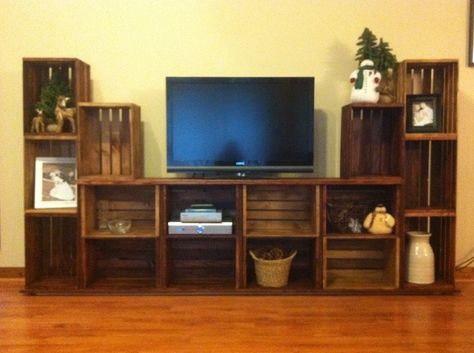 diy entertainment center out of crates | Entertainment stand made from crates. Bookshelf Entertainment Center, Crate Tv Stand, Diy Entertainment, Home Entertainment Centers, Diy Tv Stand, Dress Models, Crate Furniture, Entertainment Stand, Diy Entertainment Center