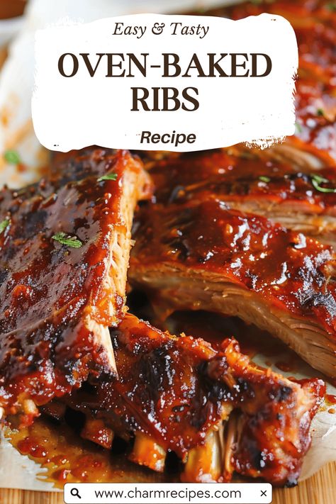 Slow-cooked in the oven, these ribs are seasoned with a flavorful dry rub and finished with a sticky, sweet, and smoky BBQ sauce. Ideal for any occasion, these ribs are sure to satisfy your BBQ cravings. Homemade Ribs In Oven, Easy Bbq Ribs In The Oven, Oven Baked Baby Back Ribs Recipes, Baked Ribs Oven Easy, Pork Spareribs In The Oven, Slow Baked Ribs In Oven, Baked Spare Ribs Oven, Bbq Spare Ribs In The Oven, Bbq Pork Ribs In Oven