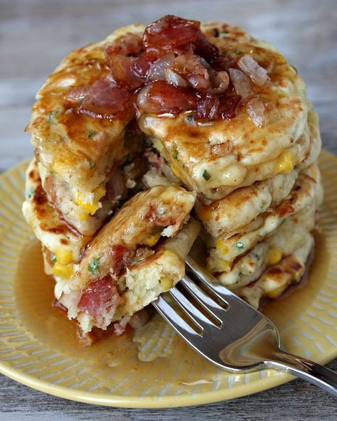 Corn Griddle Cakes, Bacon And Corn, Griddle Cakes, Egg Benedict, Savory Pancakes, Breakfast And Brunch, Delicious Breakfast Recipes, Breakfast Brunch Recipes, Breakfast Time